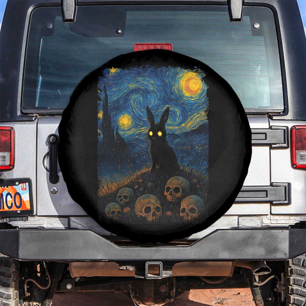 Creepy Cute Bunny Rabbits Spare Tire Cover Alt Goth Grunge Dark Horror Starry Night Van Gogh Aesthetic TS10 No hole Black Print Your Wear