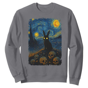 Creepy Cute Bunny Rabbits Sweatshirt Alt Goth Grunge Dark Horror Starry Night Van Gogh Aesthetic TS10 Charcoal Print Your Wear