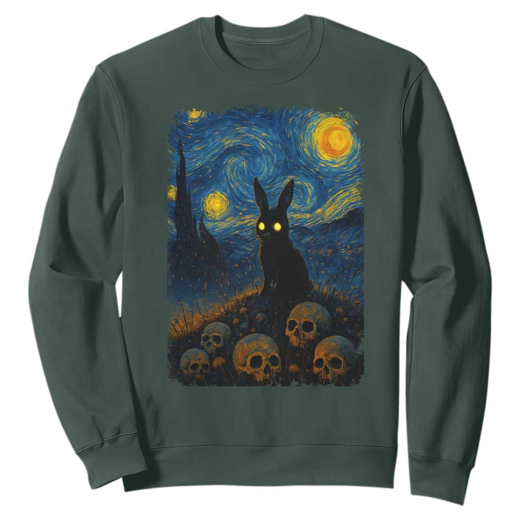 Creepy Cute Bunny Rabbits Sweatshirt Alt Goth Grunge Dark Horror Starry Night Van Gogh Aesthetic TS10 Dark Forest Green Print Your Wear