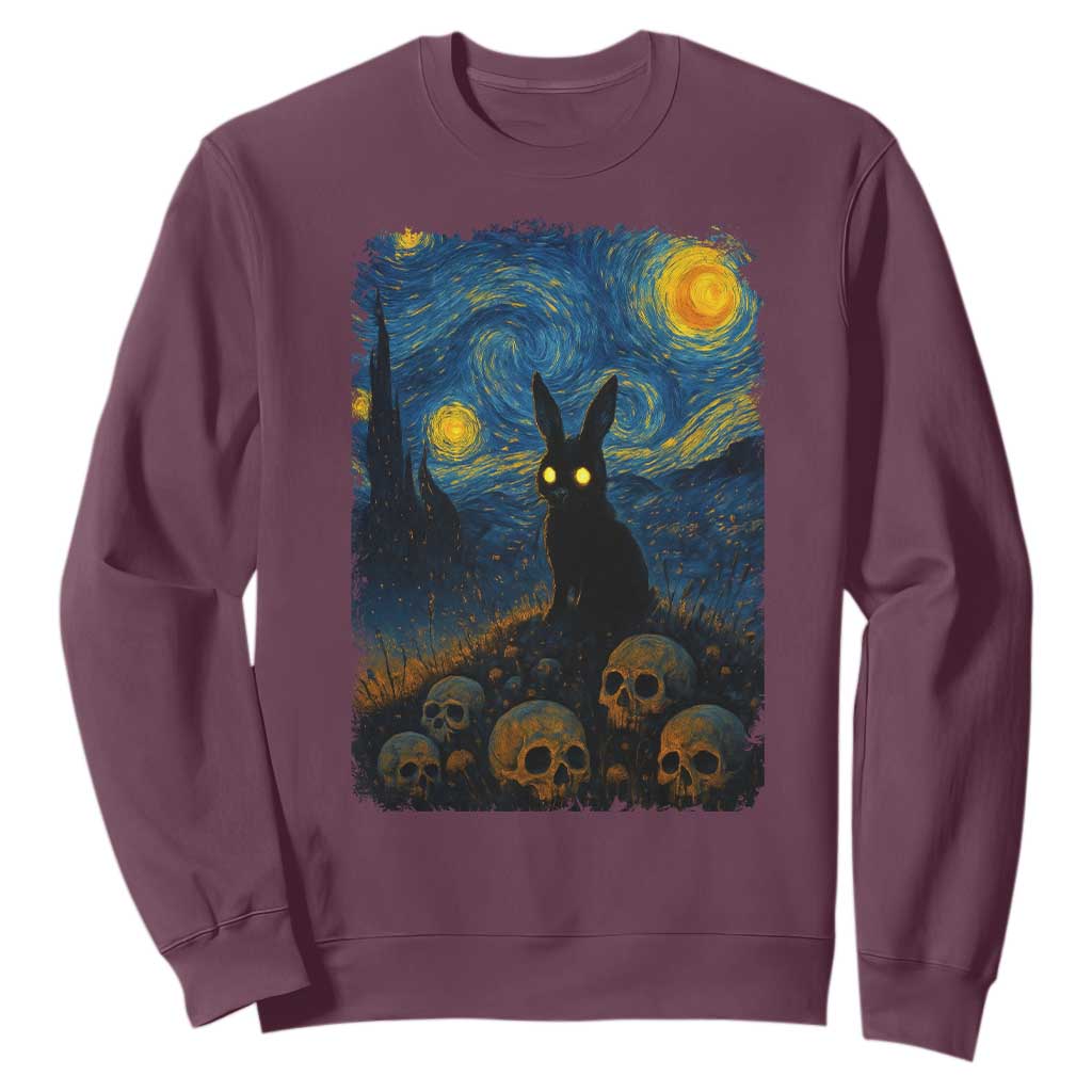 Creepy Cute Bunny Rabbits Sweatshirt Alt Goth Grunge Dark Horror Starry Night Van Gogh Aesthetic TS10 Maroon Print Your Wear