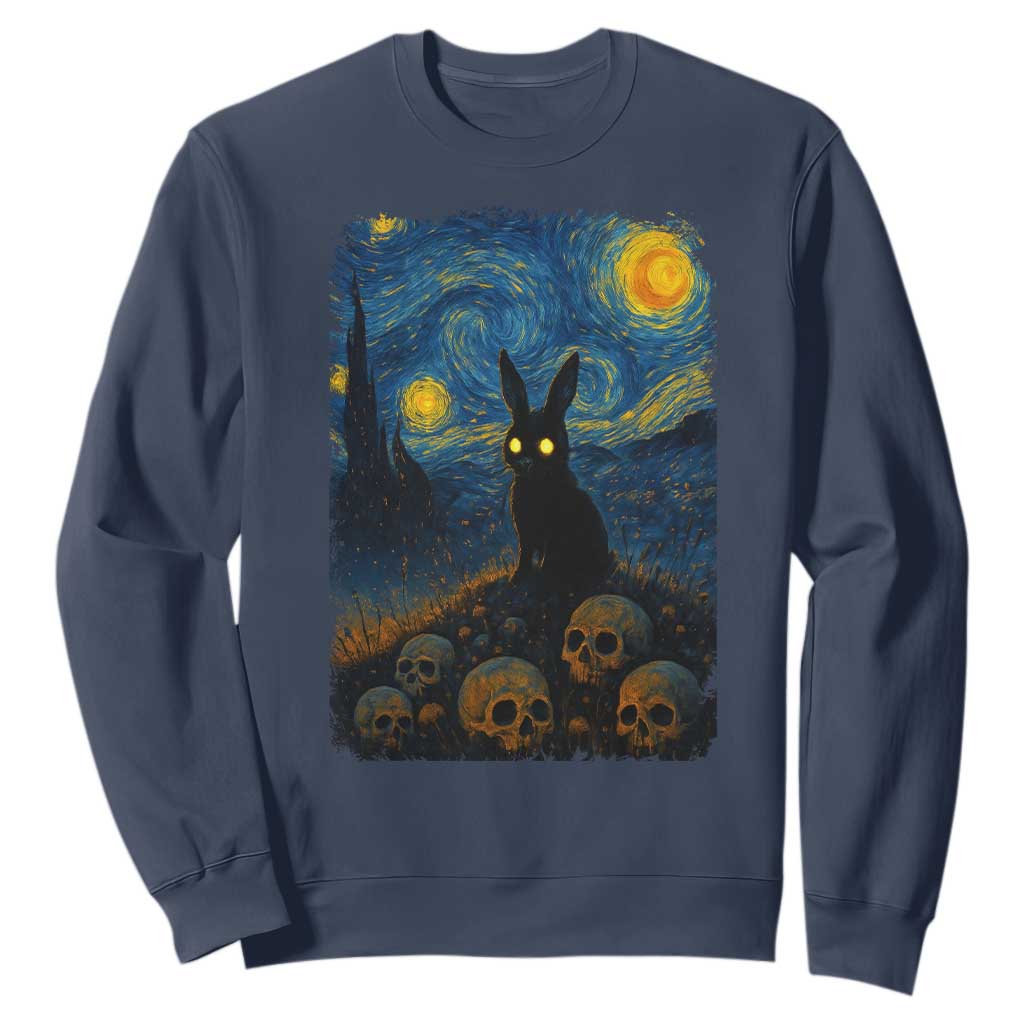 Creepy Cute Bunny Rabbits Sweatshirt Alt Goth Grunge Dark Horror Starry Night Van Gogh Aesthetic TS10 Navy Print Your Wear