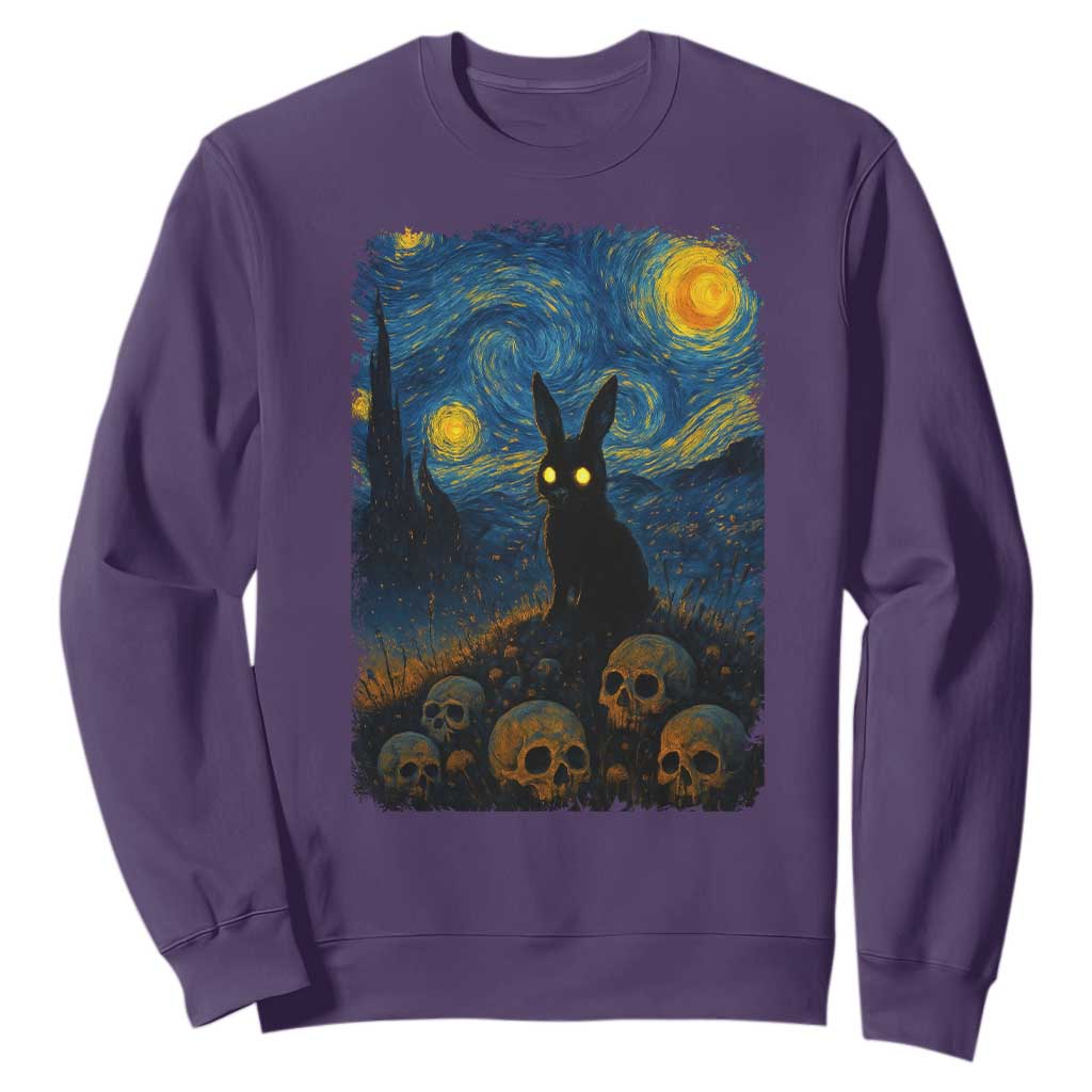 Creepy Cute Bunny Rabbits Sweatshirt Alt Goth Grunge Dark Horror Starry Night Van Gogh Aesthetic TS10 Purple Print Your Wear