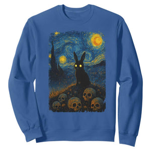 Creepy Cute Bunny Rabbits Sweatshirt Alt Goth Grunge Dark Horror Starry Night Van Gogh Aesthetic TS10 Royal Blue Print Your Wear