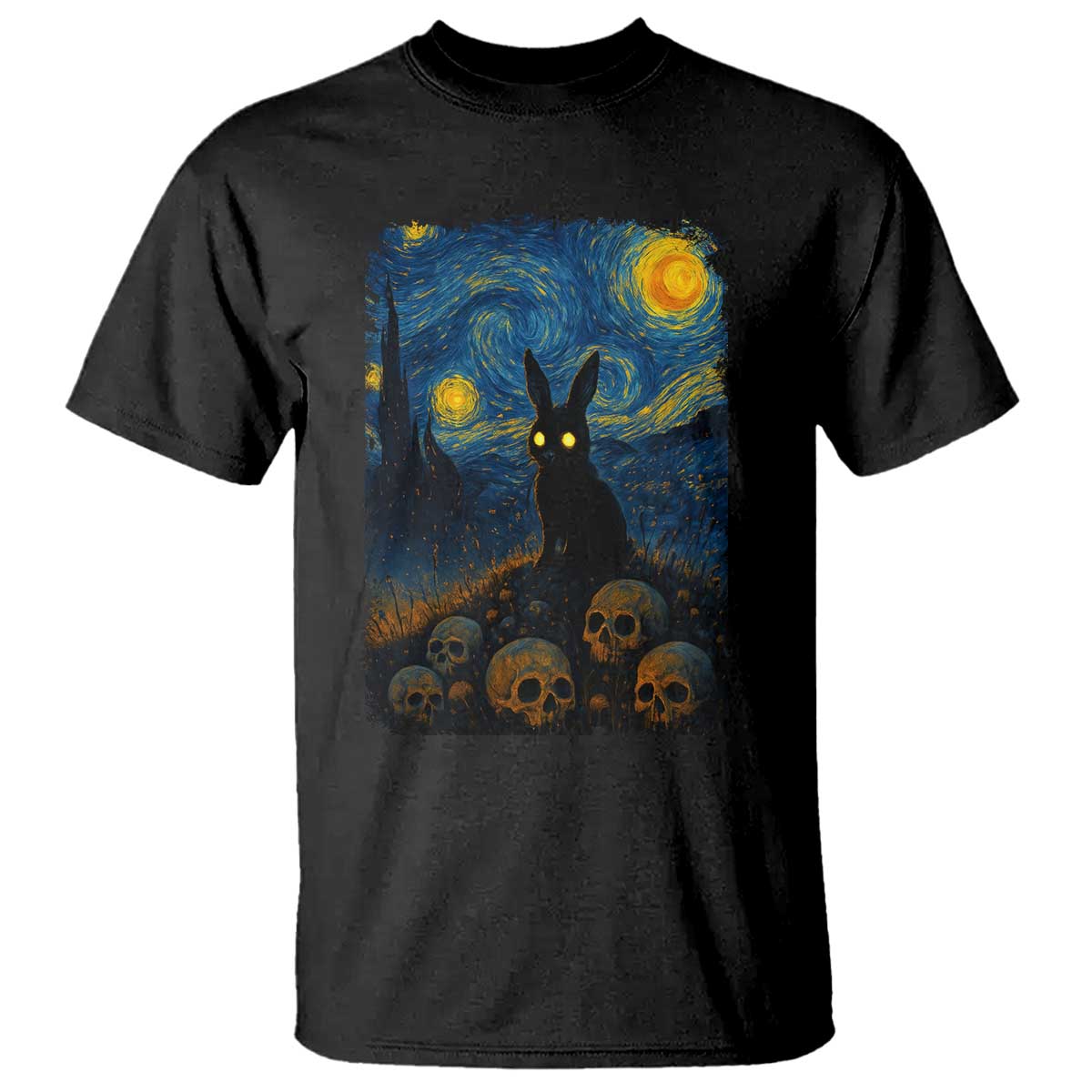 Creepy Cute Bunny Rabbits T Shirt Alt Goth Grunge Dark Horror Starry Night Van Gogh Aesthetic TS10 Black Print Your Wear