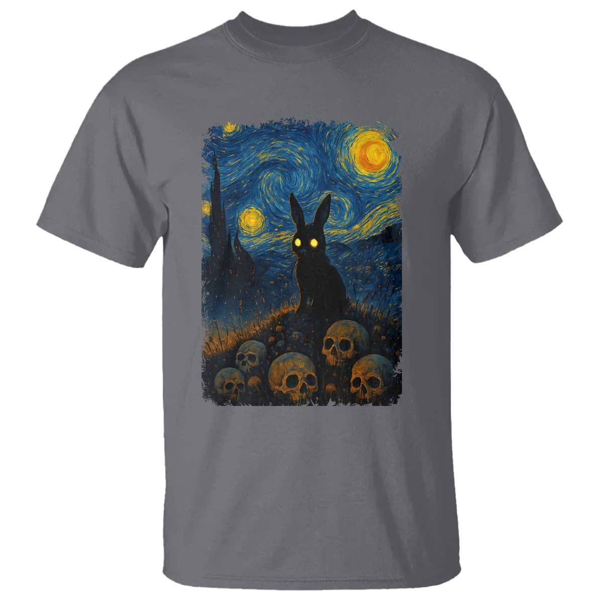 Creepy Cute Bunny Rabbits T Shirt Alt Goth Grunge Dark Horror Starry Night Van Gogh Aesthetic TS10 Charcoal Print Your Wear