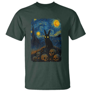 Creepy Cute Bunny Rabbits T Shirt Alt Goth Grunge Dark Horror Starry Night Van Gogh Aesthetic TS10 Dark Forest Green Print Your Wear