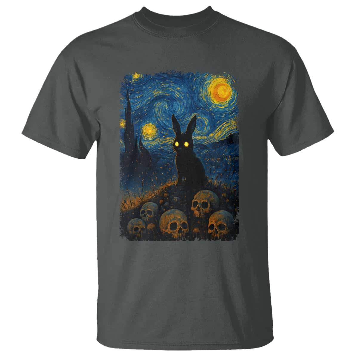Creepy Cute Bunny Rabbits T Shirt Alt Goth Grunge Dark Horror Starry Night Van Gogh Aesthetic TS10 Dark Heather Print Your Wear