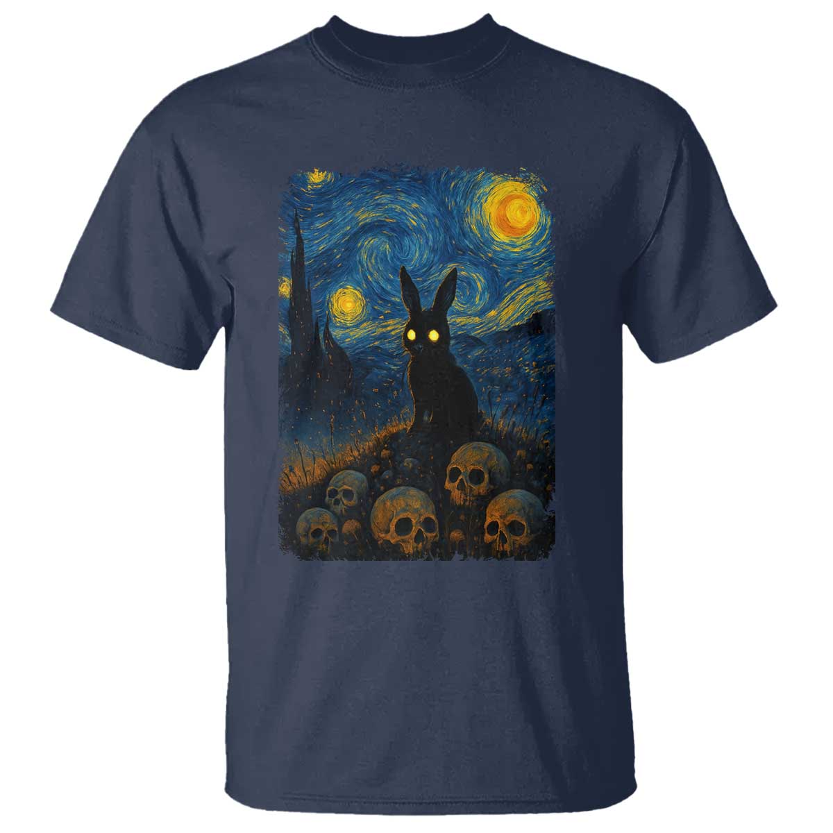 Creepy Cute Bunny Rabbits T Shirt Alt Goth Grunge Dark Horror Starry Night Van Gogh Aesthetic TS10 Navy Print Your Wear