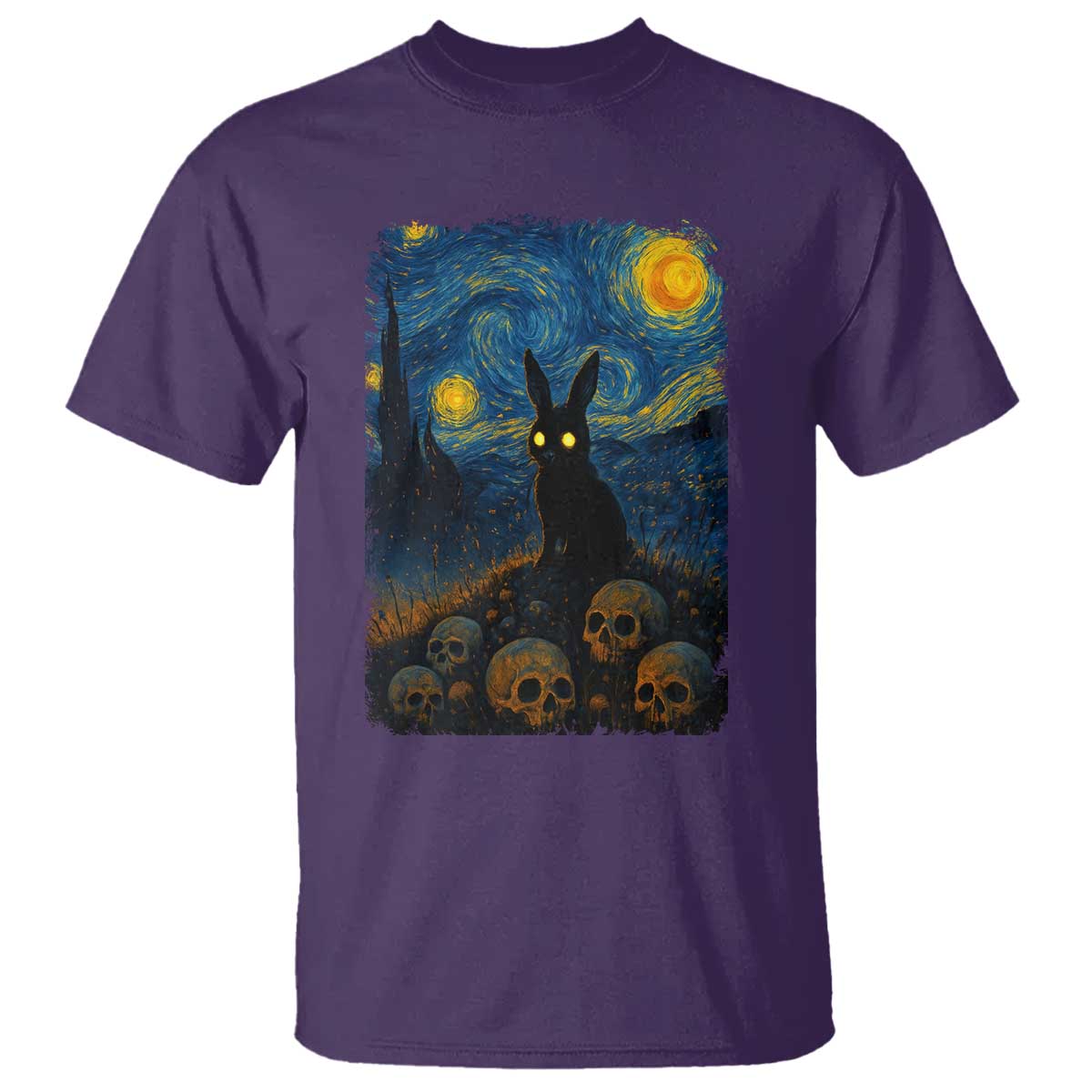 Creepy Cute Bunny Rabbits T Shirt Alt Goth Grunge Dark Horror Starry Night Van Gogh Aesthetic TS10 Purple Print Your Wear