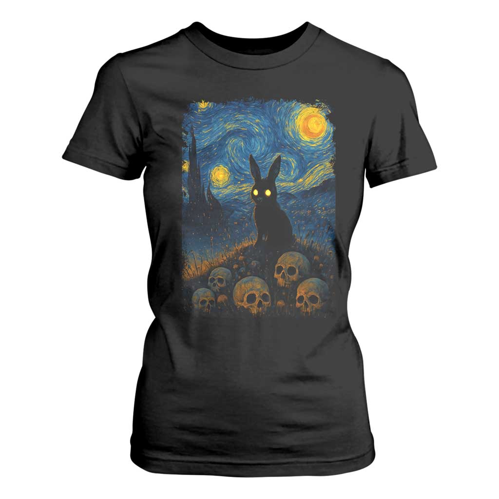 Creepy Cute Bunny Rabbits T Shirt For Women Alt Goth Grunge Dark Horror Starry Night Van Gogh Aesthetic TS10 Black Print Your Wear