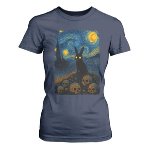 Creepy Cute Bunny Rabbits T Shirt For Women Alt Goth Grunge Dark Horror Starry Night Van Gogh Aesthetic TS10 Navy Print Your Wear