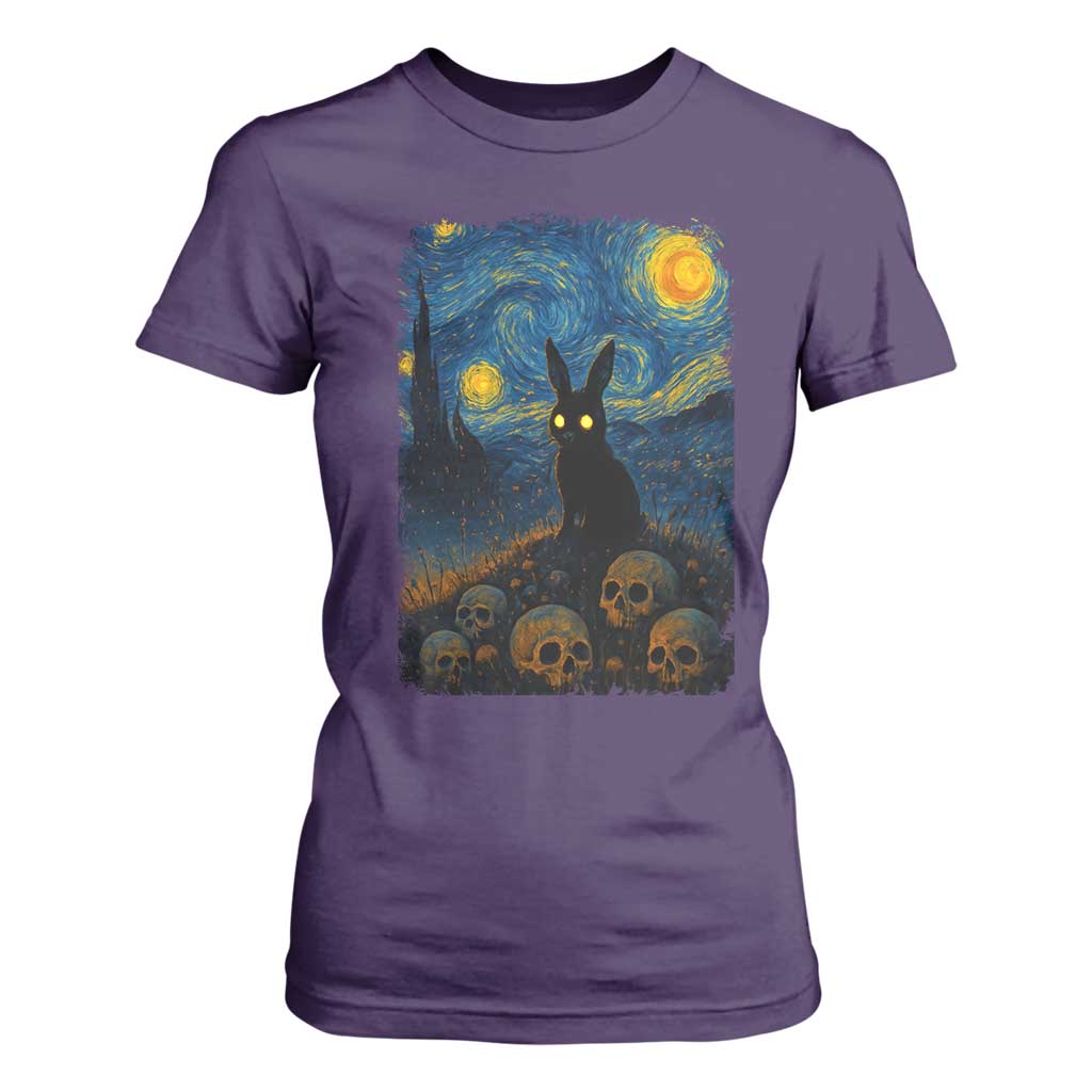 Creepy Cute Bunny Rabbits T Shirt For Women Alt Goth Grunge Dark Horror Starry Night Van Gogh Aesthetic TS10 Purple Print Your Wear