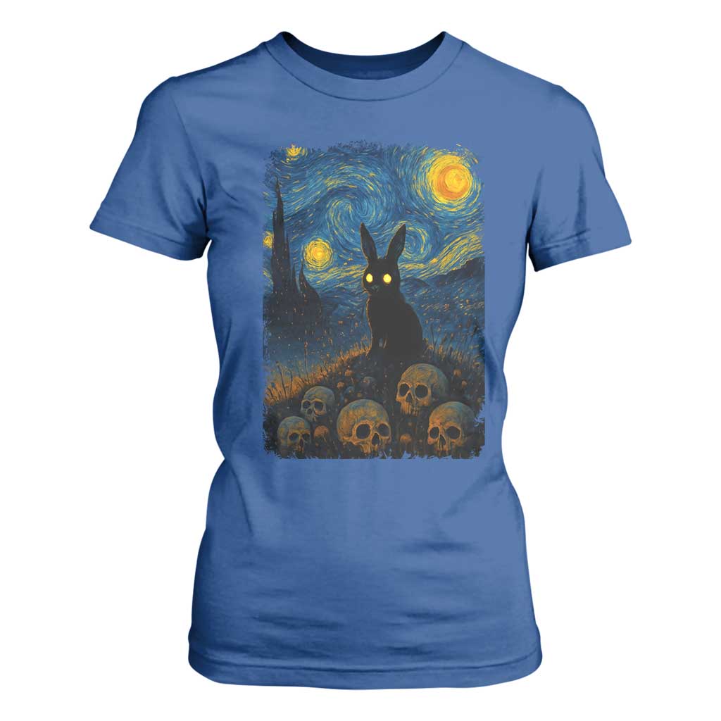 Creepy Cute Bunny Rabbits T Shirt For Women Alt Goth Grunge Dark Horror Starry Night Van Gogh Aesthetic TS10 Royal Blue Print Your Wear