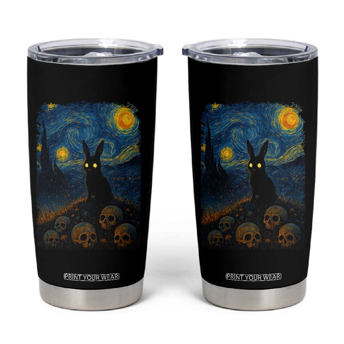 Creepy Cute Bunny Rabbits Tumbler Cup Alt Goth Grunge Dark Horror Starry Night Van Gogh Aesthetic TS10 Black Print Your Wear