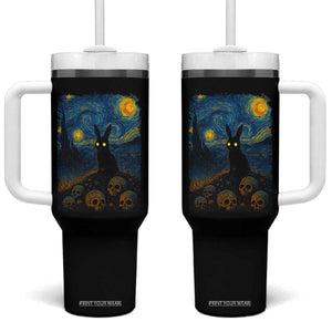 Creepy Cute Bunny Rabbits Tumbler With Handle Alt Goth Grunge Dark Horror Starry Night Van Gogh Aesthetic TS10 One Size: 40 oz Black Print Your Wear