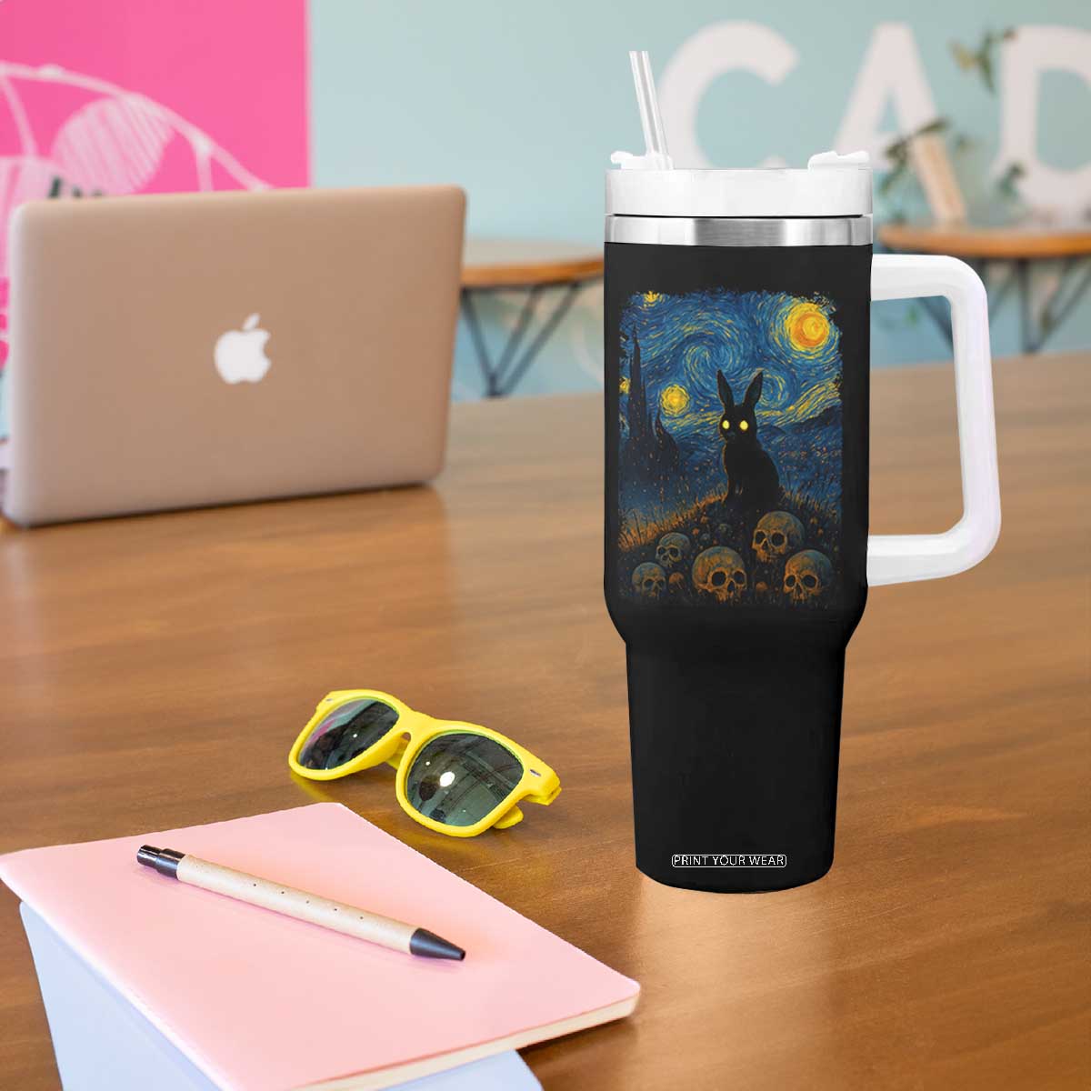 Creepy Cute Bunny Rabbits Tumbler With Handle Alt Goth Grunge Dark Horror Starry Night Van Gogh Aesthetic TS10 Print Your Wear