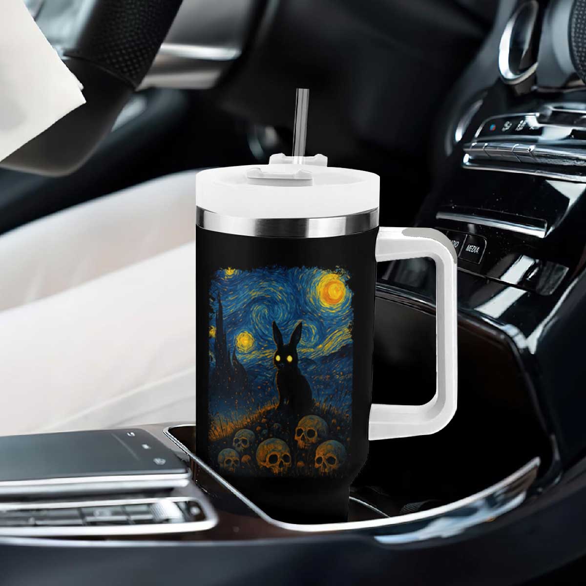 Creepy Cute Bunny Rabbits Tumbler With Handle Alt Goth Grunge Dark Horror Starry Night Van Gogh Aesthetic TS10 Print Your Wear