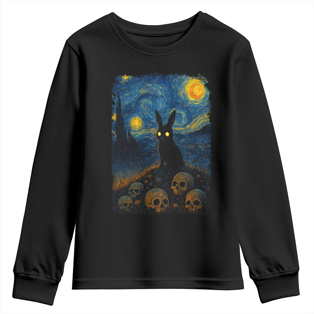Creepy Cute Bunny Rabbits Youth Sweatshirt Alt Goth Grunge Dark Horror Starry Night Van Gogh Aesthetic TS10 Black Print Your Wear