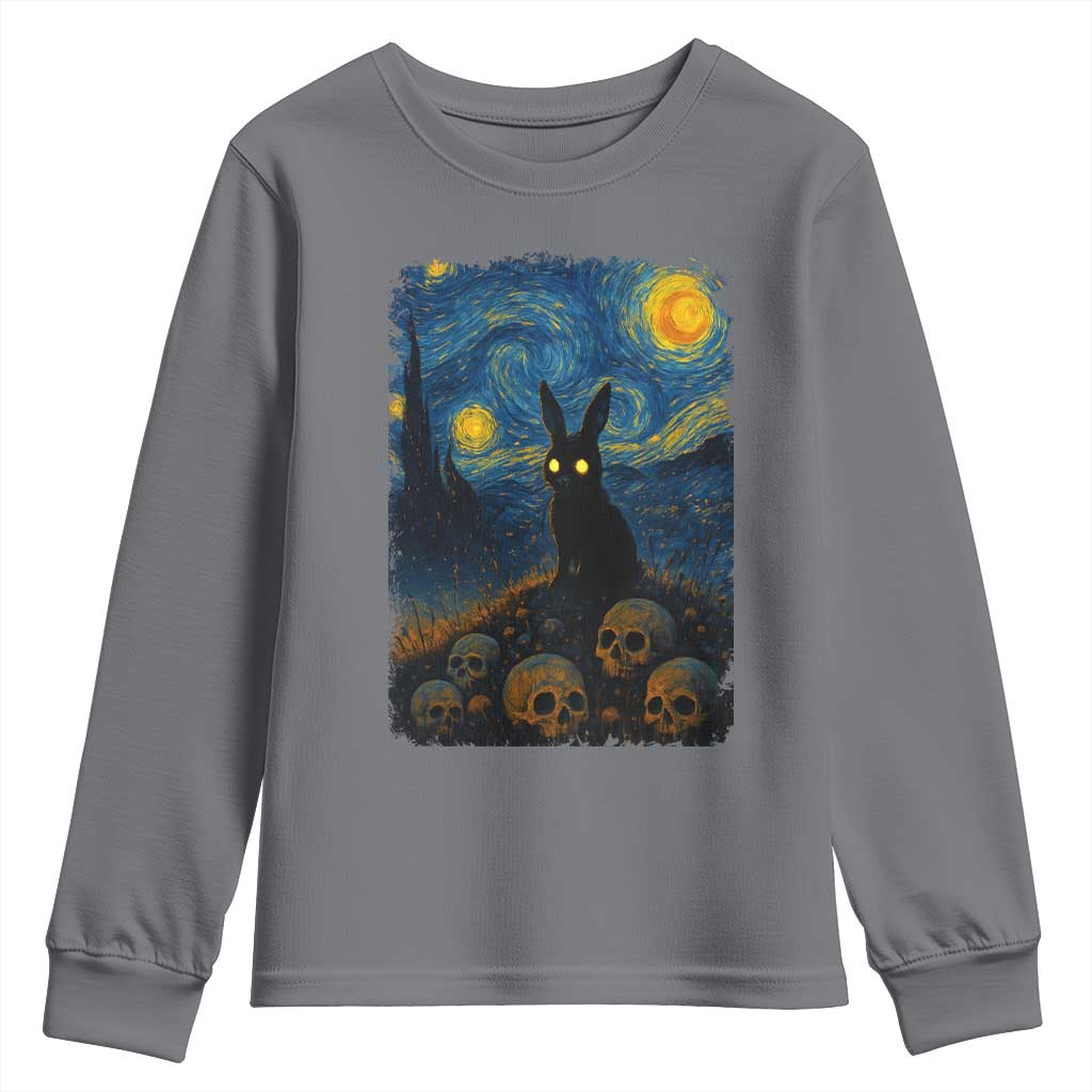Creepy Cute Bunny Rabbits Youth Sweatshirt Alt Goth Grunge Dark Horror Starry Night Van Gogh Aesthetic TS10 Charcoal Print Your Wear