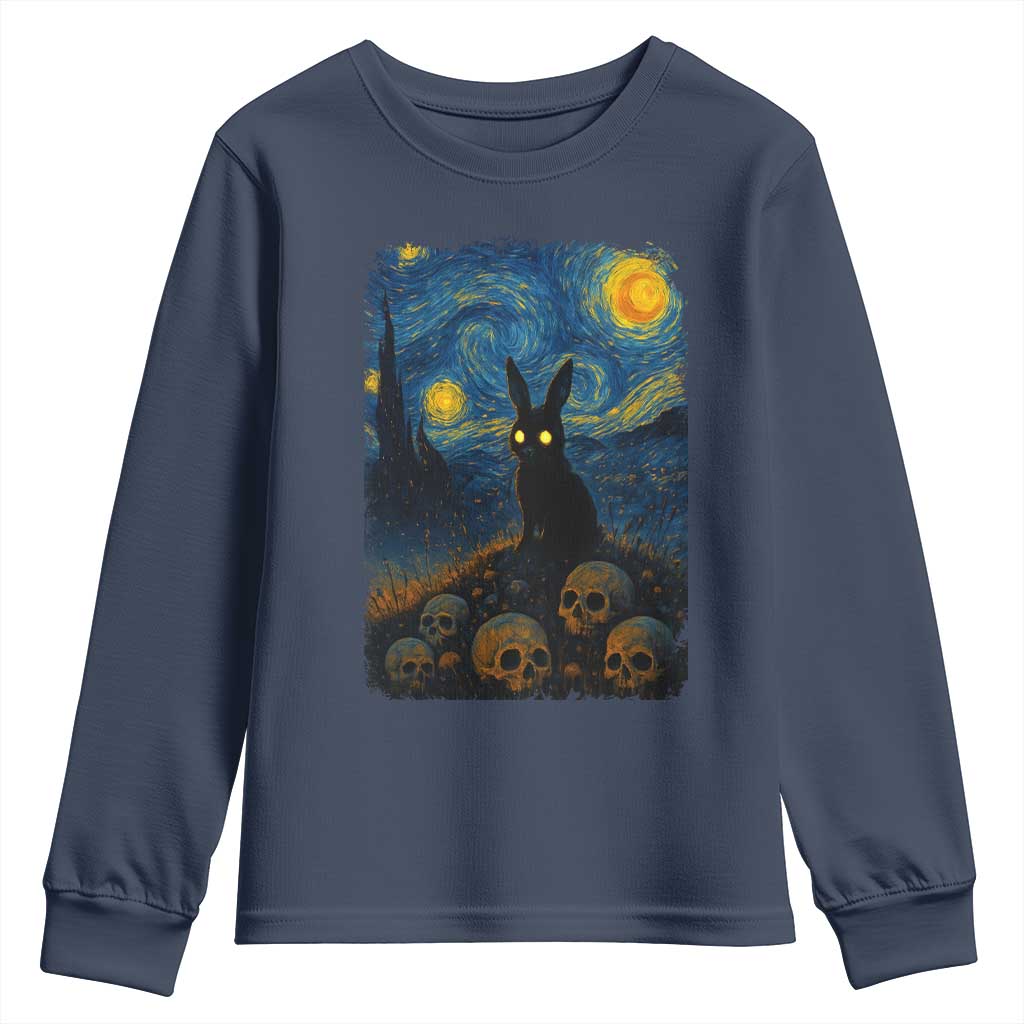 Creepy Cute Bunny Rabbits Youth Sweatshirt Alt Goth Grunge Dark Horror Starry Night Van Gogh Aesthetic TS10 Navy Print Your Wear