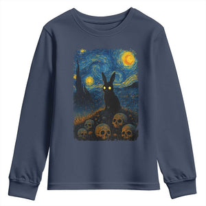 Creepy Cute Bunny Rabbits Youth Sweatshirt Alt Goth Grunge Dark Horror Starry Night Van Gogh Aesthetic TS10 Navy Print Your Wear