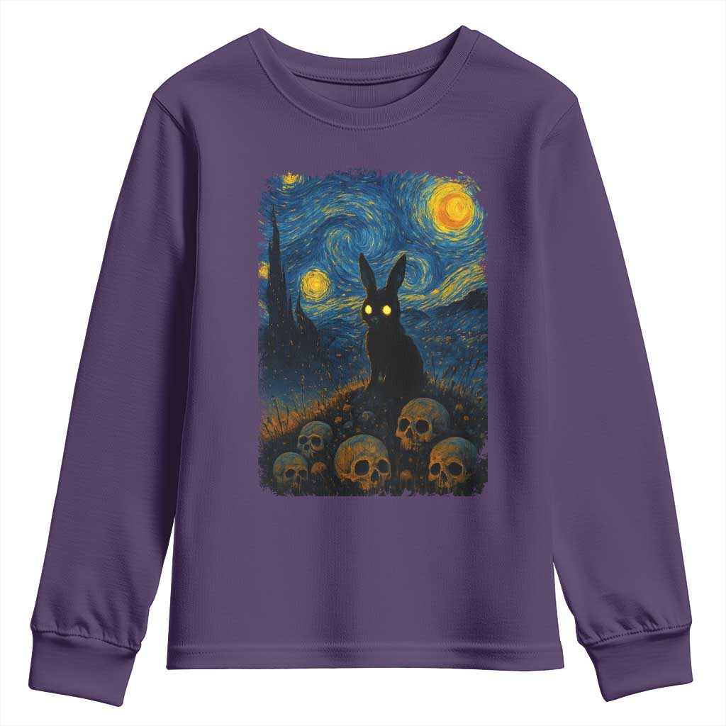 Creepy Cute Bunny Rabbits Youth Sweatshirt Alt Goth Grunge Dark Horror Starry Night Van Gogh Aesthetic TS10 Purple Print Your Wear