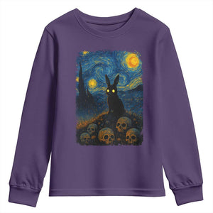 Creepy Cute Bunny Rabbits Youth Sweatshirt Alt Goth Grunge Dark Horror Starry Night Van Gogh Aesthetic TS10 Purple Print Your Wear