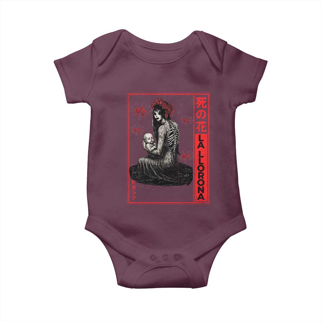 La Llorona Baby Onesie Folklore Japanese Spider Lily Soft Grunge Anime Aesthetic Flower TS10 Maroon Print Your Wear