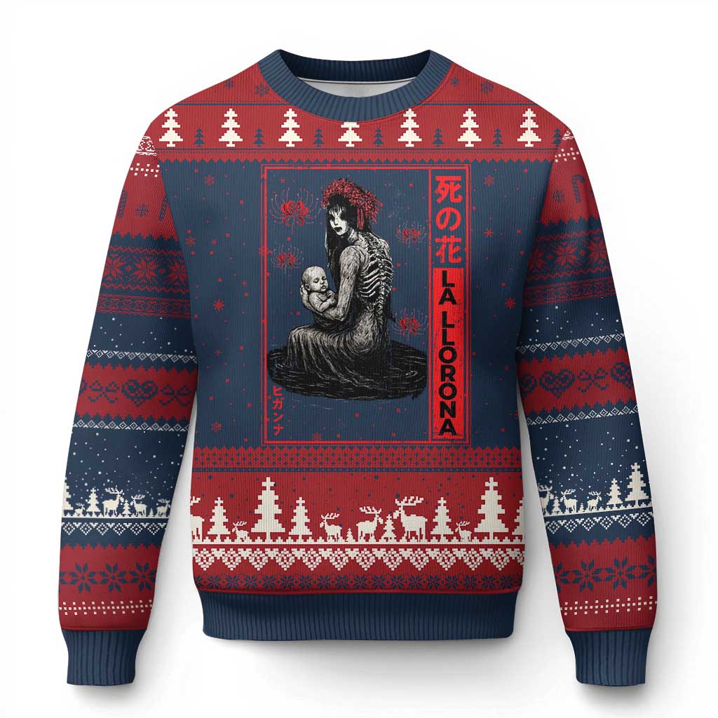 La Llorona Ugly Christmas Sweater Folklore Japanese Spider Lily Soft Grunge Anime Aesthetic Flower TS10 Navy Red Print Your Wear