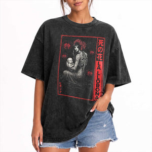 La Llorona Washed Cotton T-Shirt Folklore Japanese Spider Lily Soft Grunge Anime Aesthetic Flower