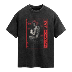 La Llorona Washed Cotton T-Shirt Folklore Japanese Spider Lily Soft Grunge Anime Aesthetic Flower