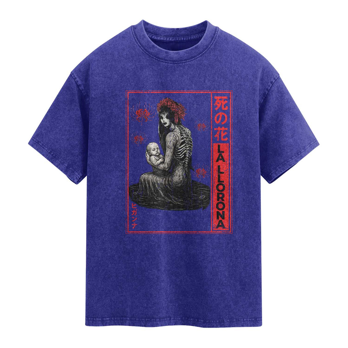 La Llorona Washed Cotton T-Shirt Folklore Japanese Spider Lily Soft Grunge Anime Aesthetic Flower