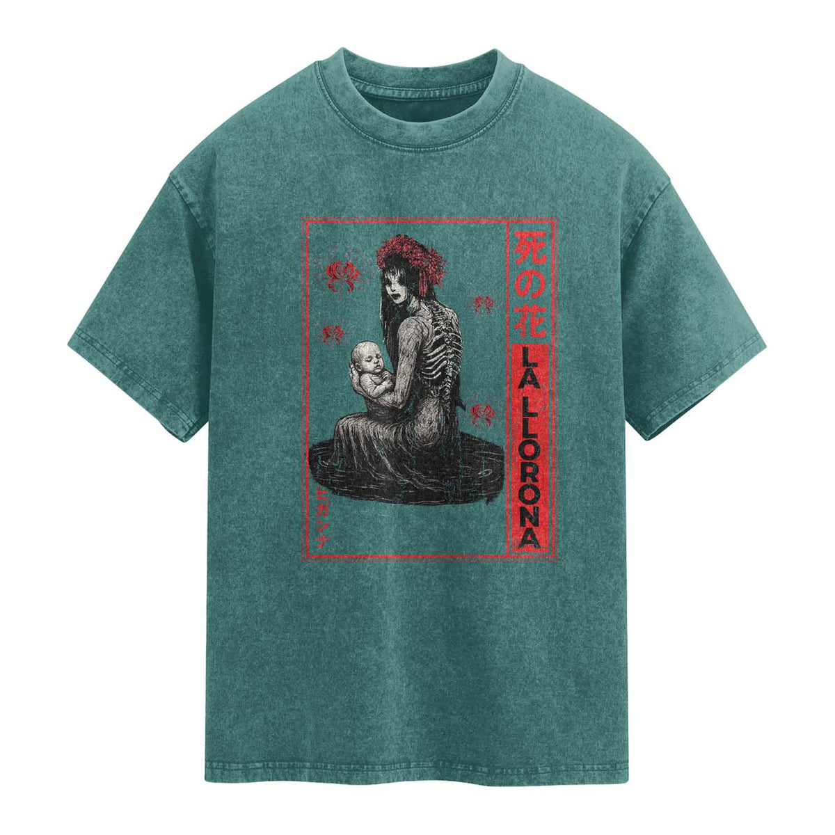 La Llorona Washed Cotton T-Shirt Folklore Japanese Spider Lily Soft Grunge Anime Aesthetic Flower