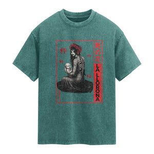 La Llorona Washed Cotton T-Shirt Folklore Japanese Spider Lily Soft Grunge Anime Aesthetic Flower