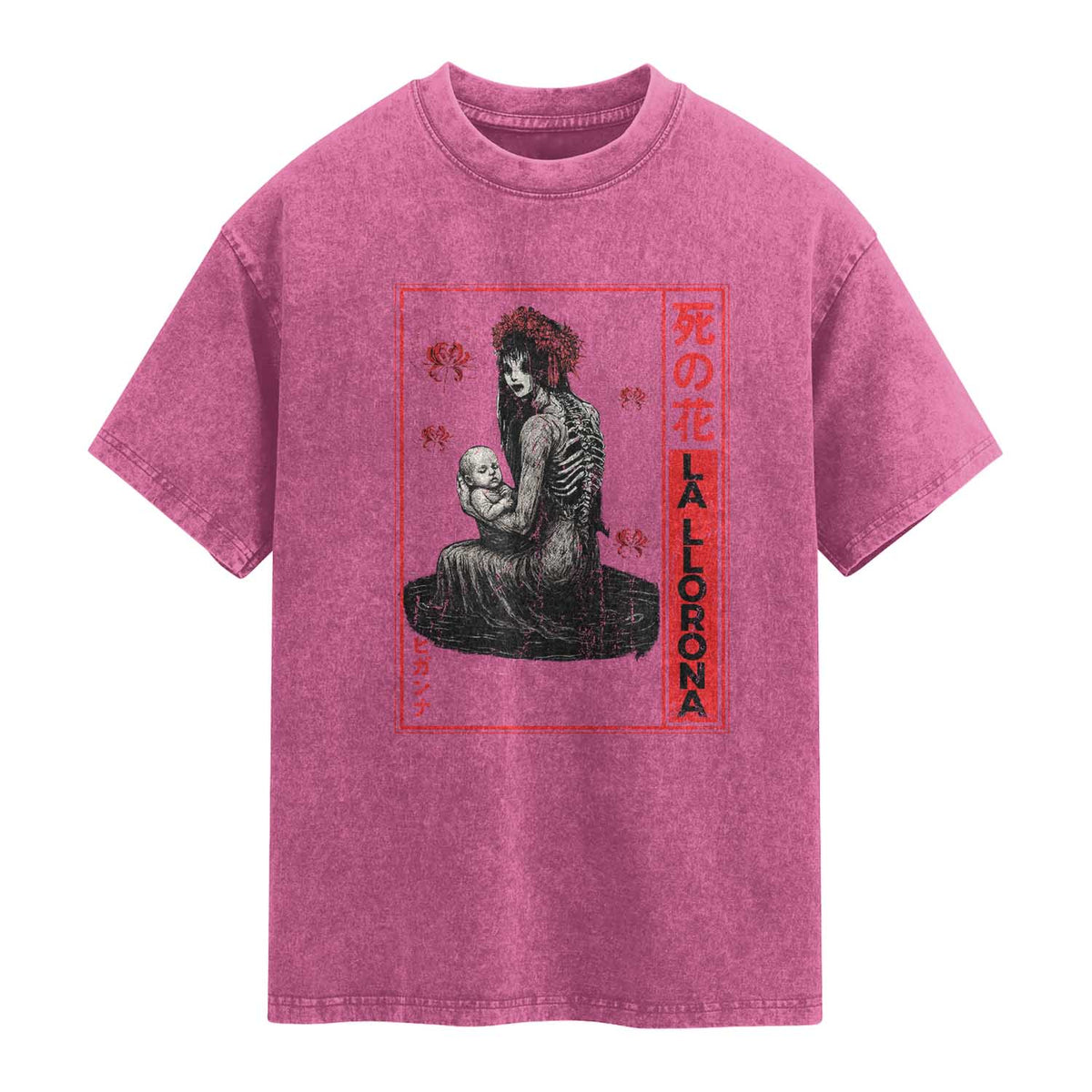 La Llorona Washed Cotton T-Shirt Folklore Japanese Spider Lily Soft Grunge Anime Aesthetic Flower