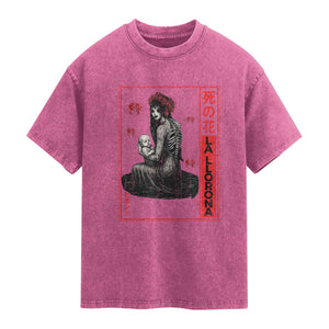 La Llorona Washed Cotton T-Shirt Folklore Japanese Spider Lily Soft Grunge Anime Aesthetic Flower