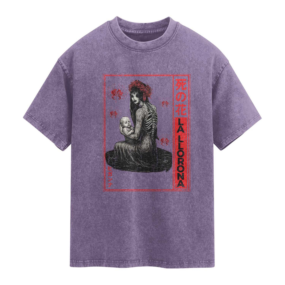 La Llorona Washed Cotton T-Shirt Folklore Japanese Spider Lily Soft Grunge Anime Aesthetic Flower