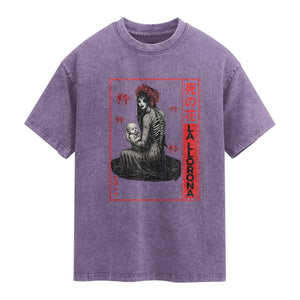 La Llorona Washed Cotton T-Shirt Folklore Japanese Spider Lily Soft Grunge Anime Aesthetic Flower