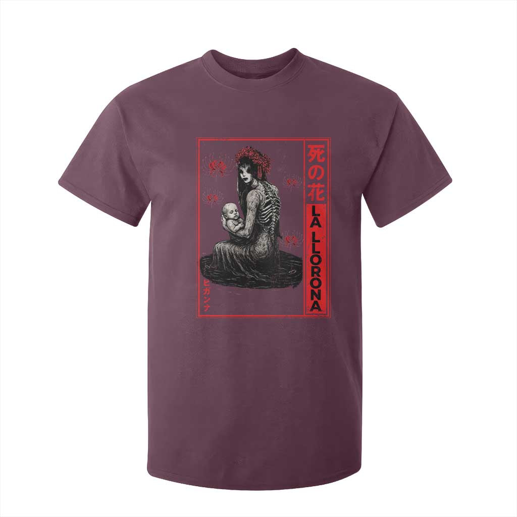 La Llorona T Shirt For Kid Folklore Japanese Spider Lily Soft Grunge Anime Aesthetic Flower TS10 Maroon Print Your Wear