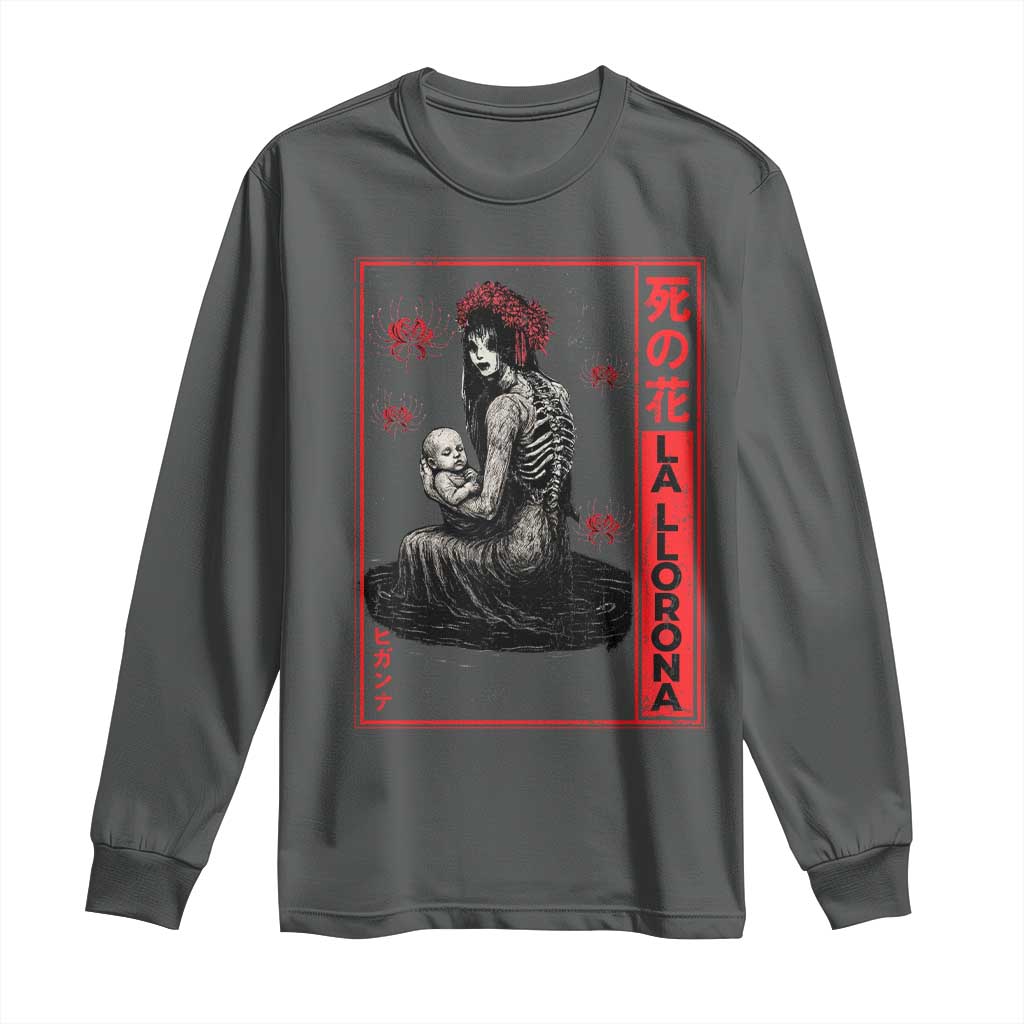 La Llorona Long Sleeve Shirt Folklore Japanese Spider Lily Soft Grunge Anime Aesthetic Flower TS10 Dark Heather Print Your Wear