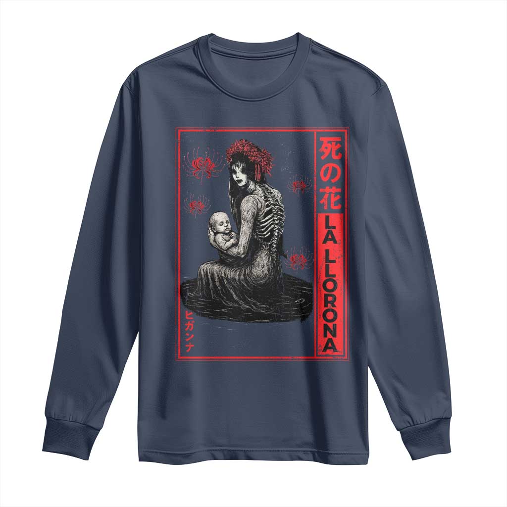 La Llorona Long Sleeve Shirt Folklore Japanese Spider Lily Soft Grunge Anime Aesthetic Flower TS10 Navy Print Your Wear