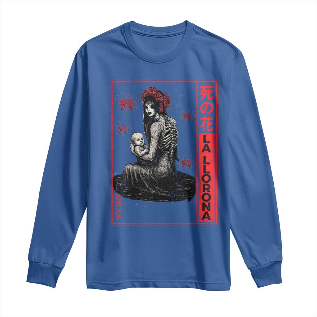 La Llorona Long Sleeve Shirt Folklore Japanese Spider Lily Soft Grunge Anime Aesthetic Flower TS10 Royal Blue Print Your Wear