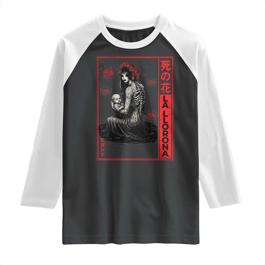 La Llorona Raglan Shirt Folklore Japanese Spider Lily Soft Grunge Anime Aesthetic Flower TS10 Black White Print Your Wear