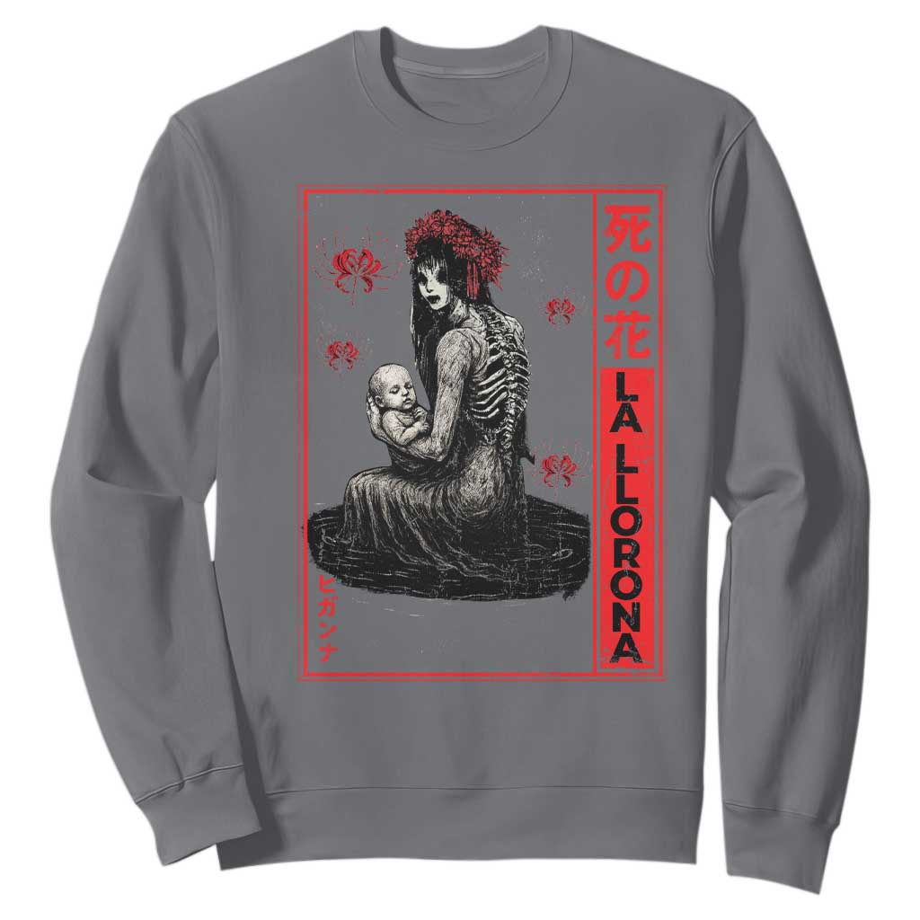 La Llorona Sweatshirt Folklore Japanese Spider Lily Soft Grunge Anime Aesthetic Flower TS10 Charcoal Print Your Wear