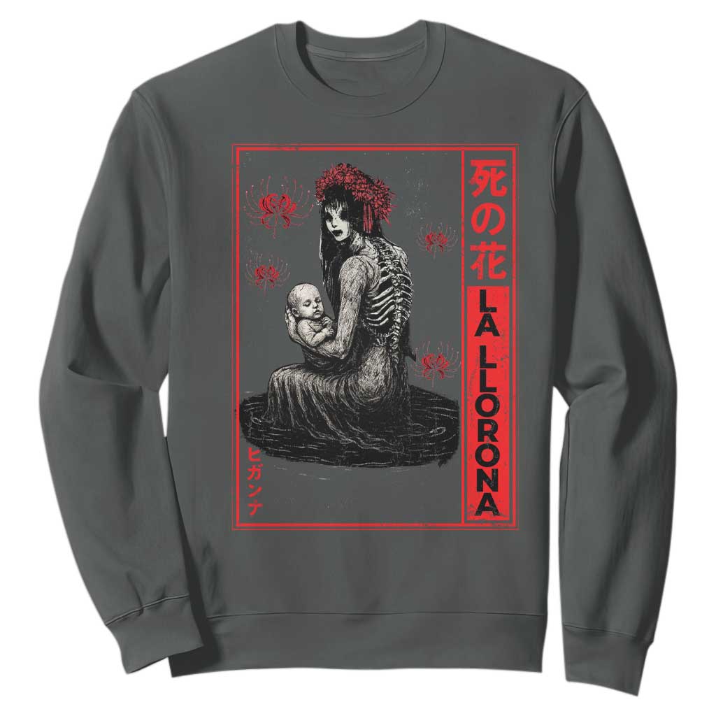 La Llorona Sweatshirt Folklore Japanese Spider Lily Soft Grunge Anime Aesthetic Flower TS10 Dark Heather Print Your Wear
