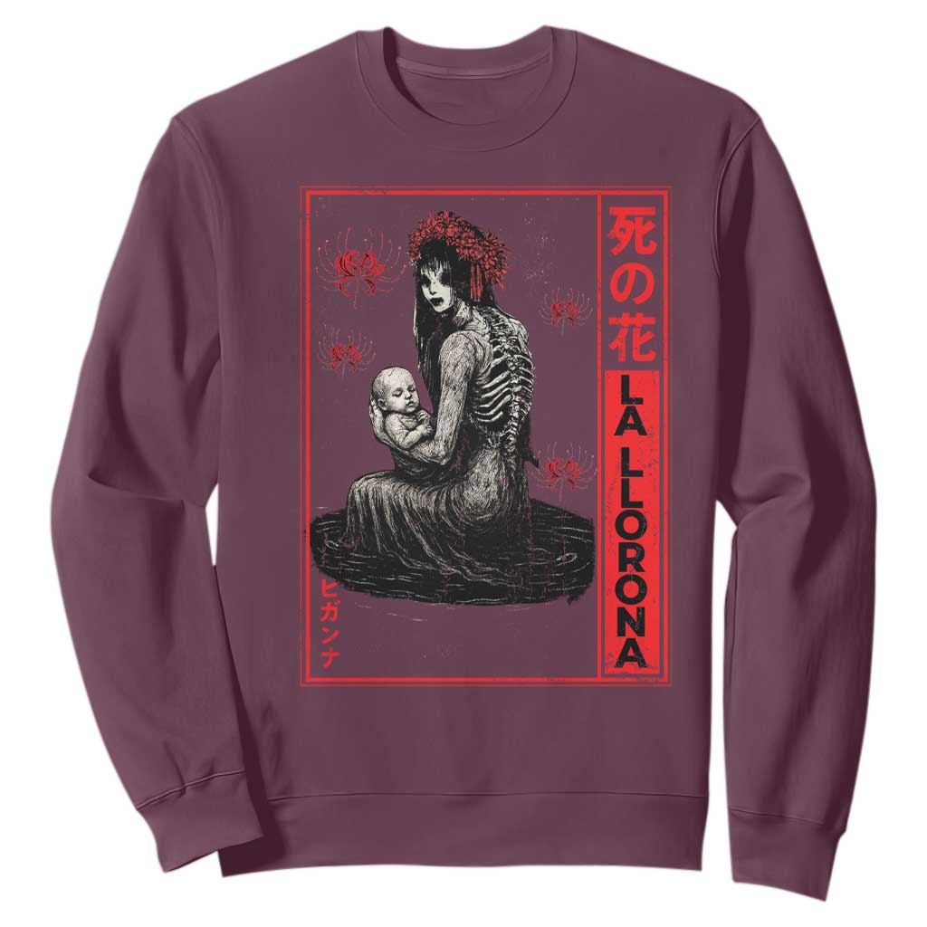 La Llorona Sweatshirt Folklore Japanese Spider Lily Soft Grunge Anime Aesthetic Flower TS10 Maroon Print Your Wear