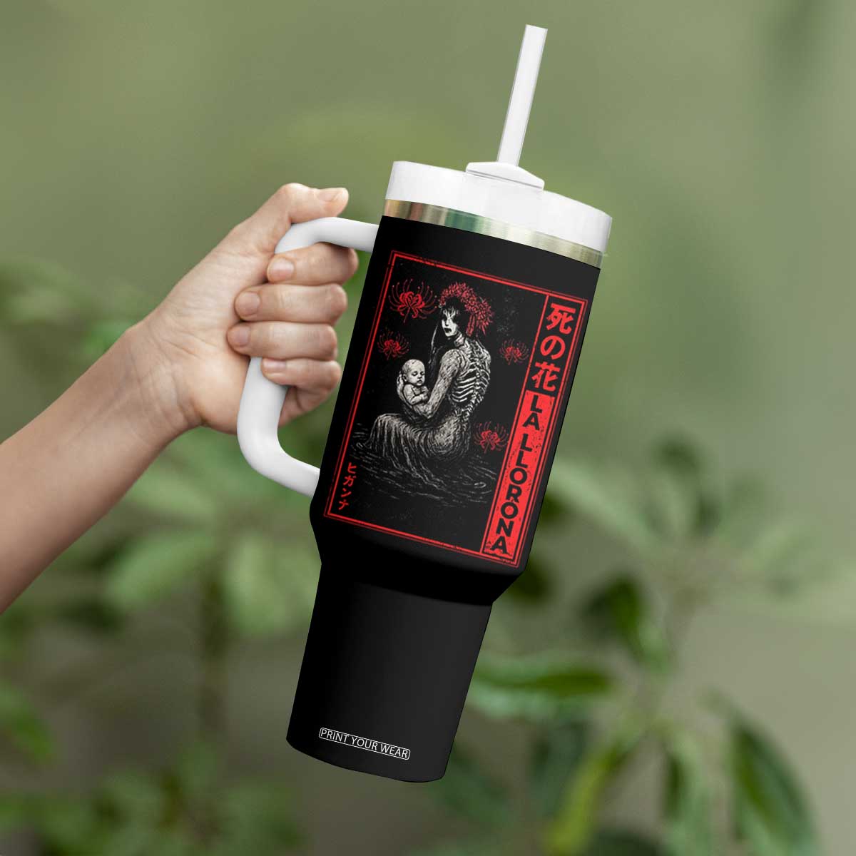 La Llorona Tumbler With Handle Folklore Japanese Spider Lily Soft Grunge Anime Aesthetic Flower TS10 Print Your Wear
