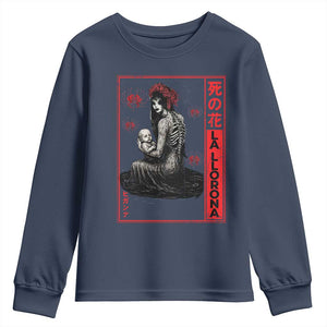 La Llorona Youth Sweatshirt Folklore Japanese Spider Lily Soft Grunge Anime Aesthetic Flower TS10 Navy Print Your Wear