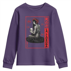 La Llorona Youth Sweatshirt Folklore Japanese Spider Lily Soft Grunge Anime Aesthetic Flower TS10 Purple Print Your Wear