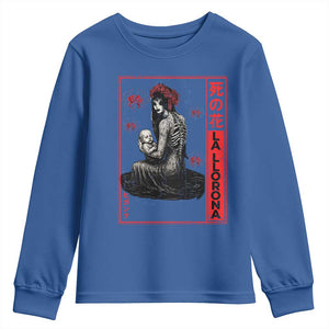 La Llorona Youth Sweatshirt Folklore Japanese Spider Lily Soft Grunge Anime Aesthetic Flower TS10 Royal Blue Print Your Wear